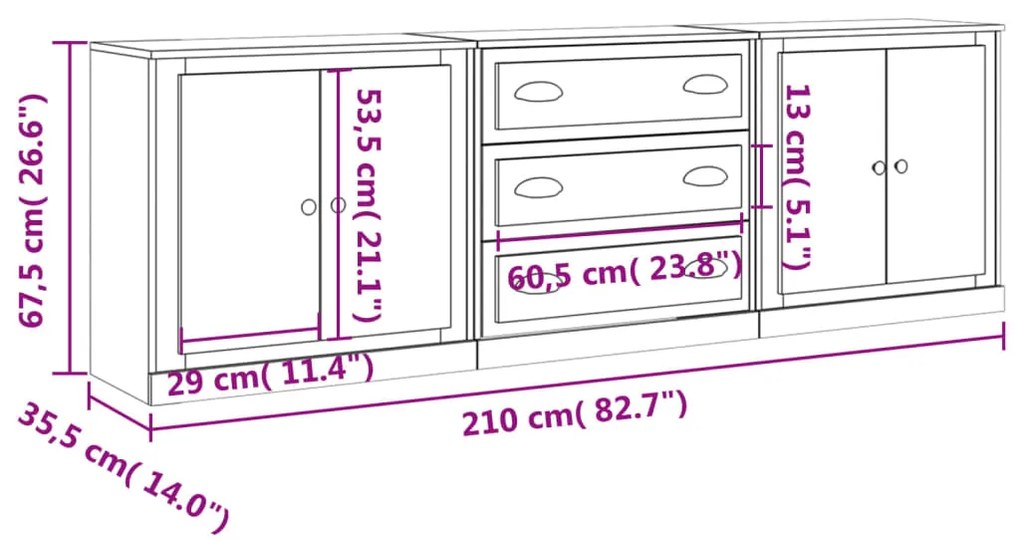 Aparador Dure de 210cm - Branco - Design Moderno