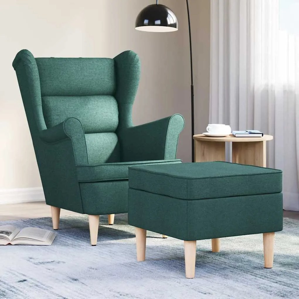 vidaXL Poltrona com apoio de pés tecido verde-escuro