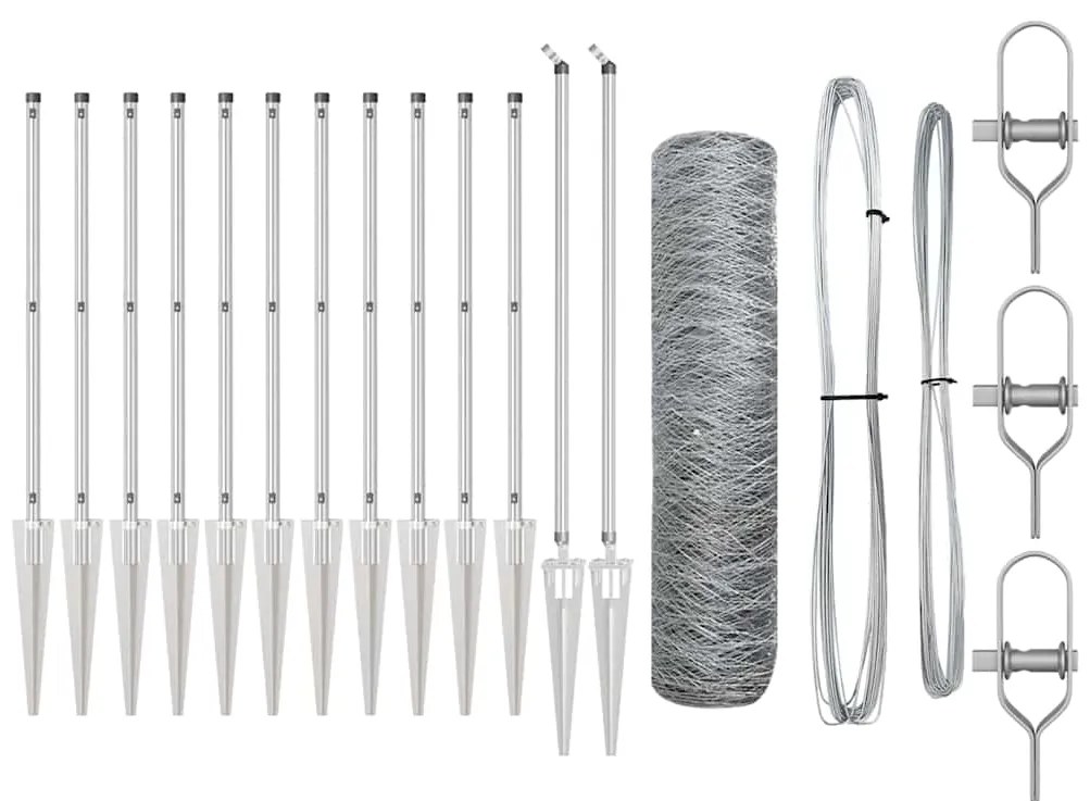 Cerca Hexagonal com 13 Postes de Espeto 0,5x25 m Aço Galvanizado