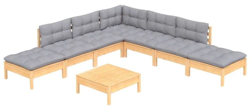 8 pcs conjunto lounge de jardim c/ almofadões cinza pinho