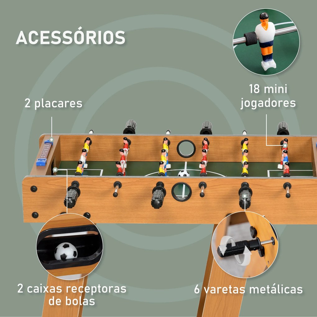 HOMCOM Mesa de Matraquilho para Crianças e Adultos Matraquilho 69x37x70cm com 2 Bolas 6 Hastes Metálicas 2 Placares de Pontos 18 Jogadores Pés Dobrável para Familias Festas Madeira