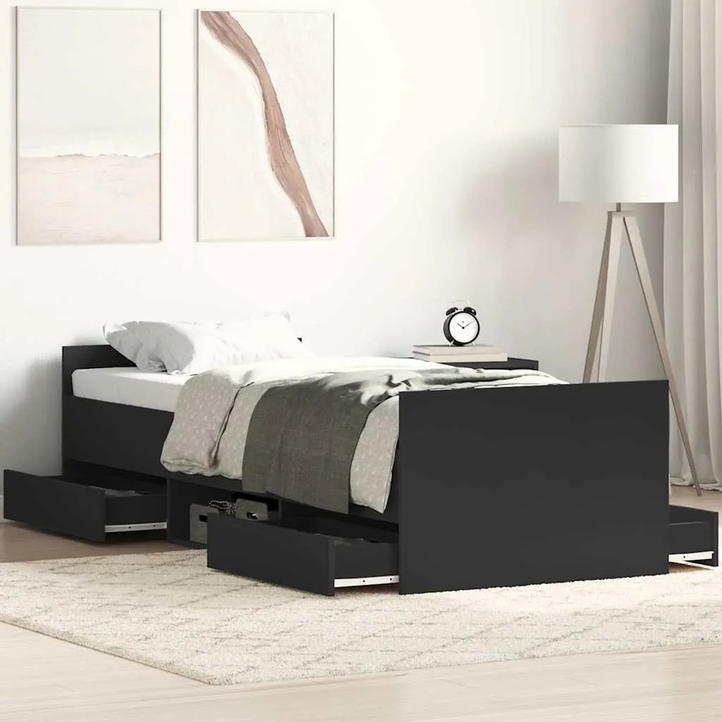Estrutura de cama c/ painéis cabeceira e pés 90x190 cm preto