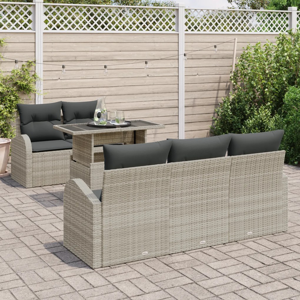 Conjunto de Sofá de Jardim vidaXL de 6 Peças com Almofadas Cinzento Cl