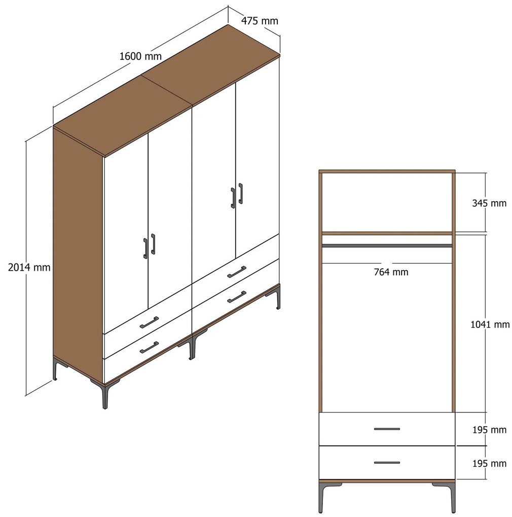 Roupeiro Kumsal TT – Nogueira – 160 cm x 47,5 cm x 201,4 cm