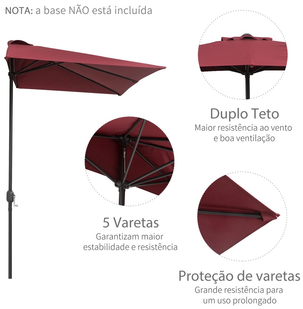 Outsunny Chapéu de Sol Semicircular de Jardim Chapéu de Sol a manivela Resistente à Água e Anti UV para Pátio Terraço 230x130x245cm Vinho