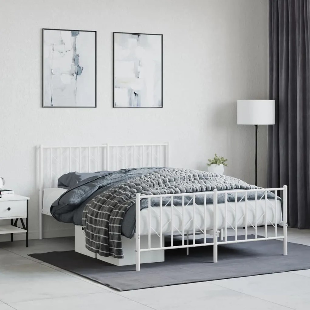 vidaXL Estrutura de cama com cabeceira e pés 135x190 cm metal branco