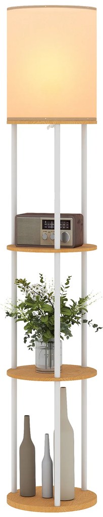 Candeeiro de Pé com Prateleiras 3 Temperaturas de Cor Controlo Remoto e Casquilho E27 Ø29x158 cm Madeira