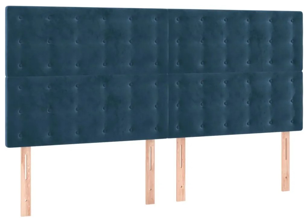 Cabeceira cama c/ luzes LED veludo 160x5x118/128cm azul-escuro