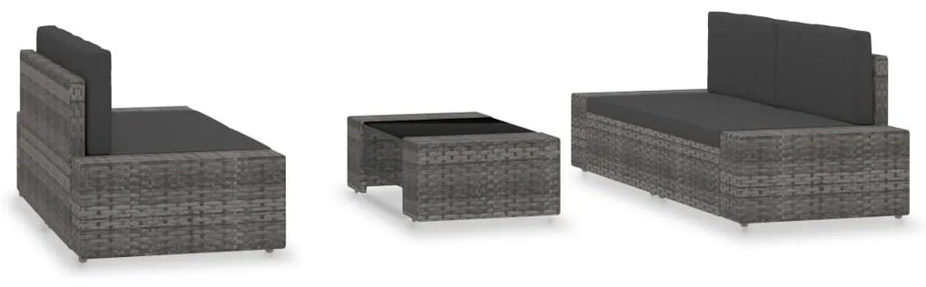 5 pcs conjunto lounge de jardim vime PE cinzento