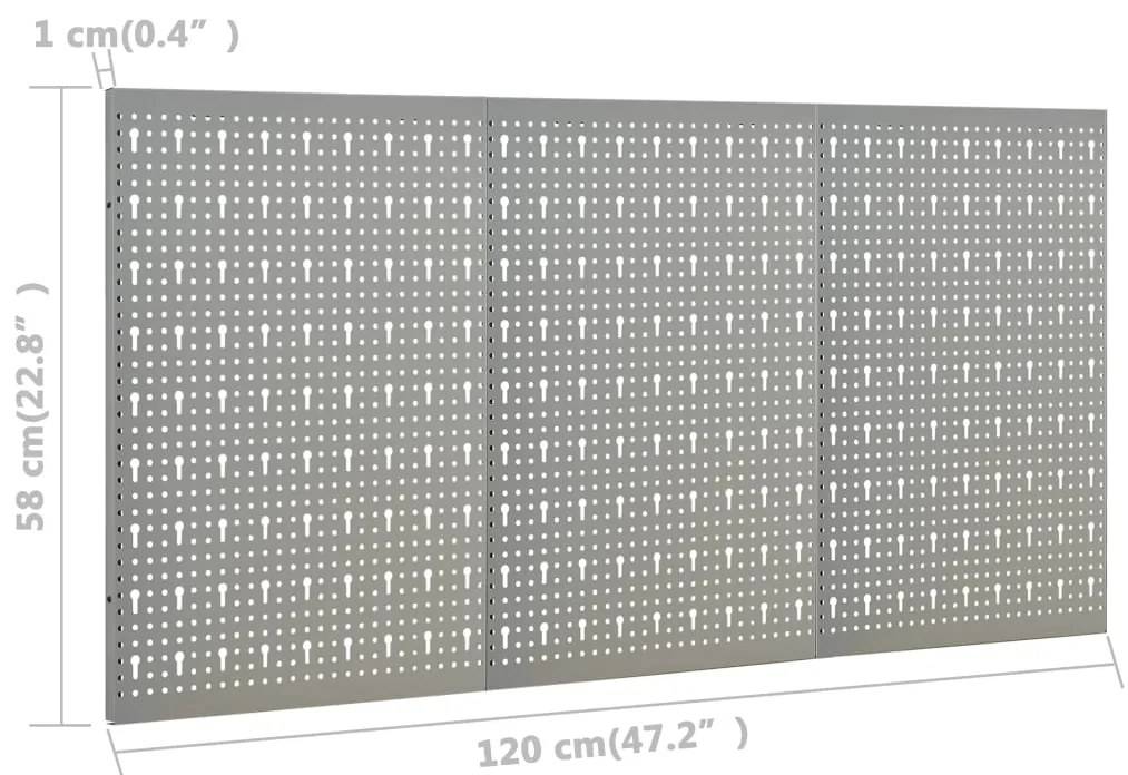 Placas perfuradas de parede 3 pcs 40x58 cm aço