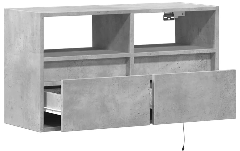 Móvel de parede p/ TV c/ luzes LED 80x31x45 cm cinzento cimento