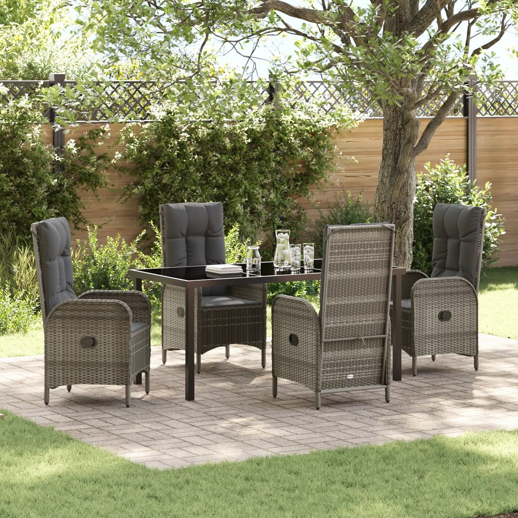 vidaXL Conjunto de Jantar de Jardim 5 Peças Cinza Polirattan