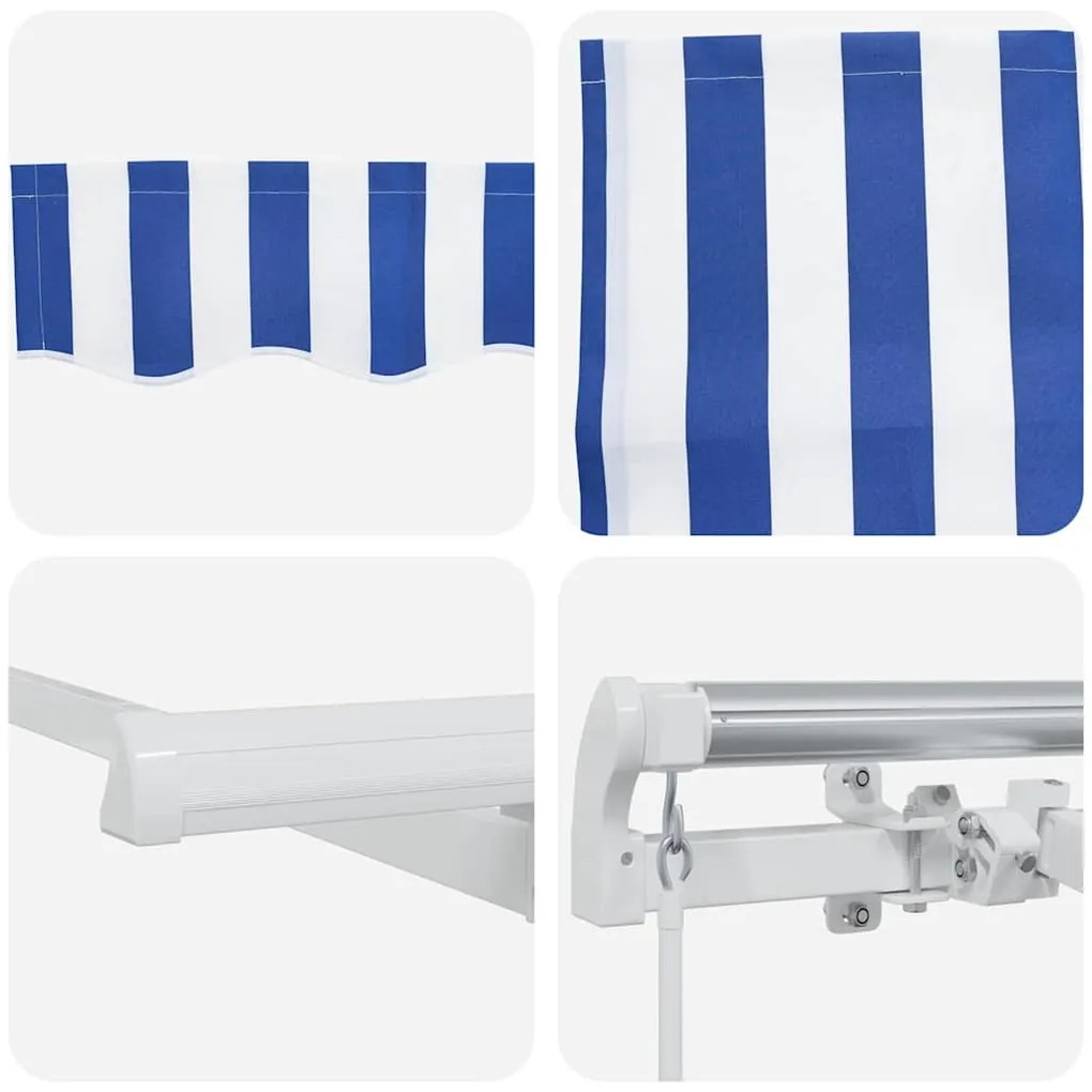 Toldo Retrátil with Manual Azul e branco 6 x 3 m Tecido e metal