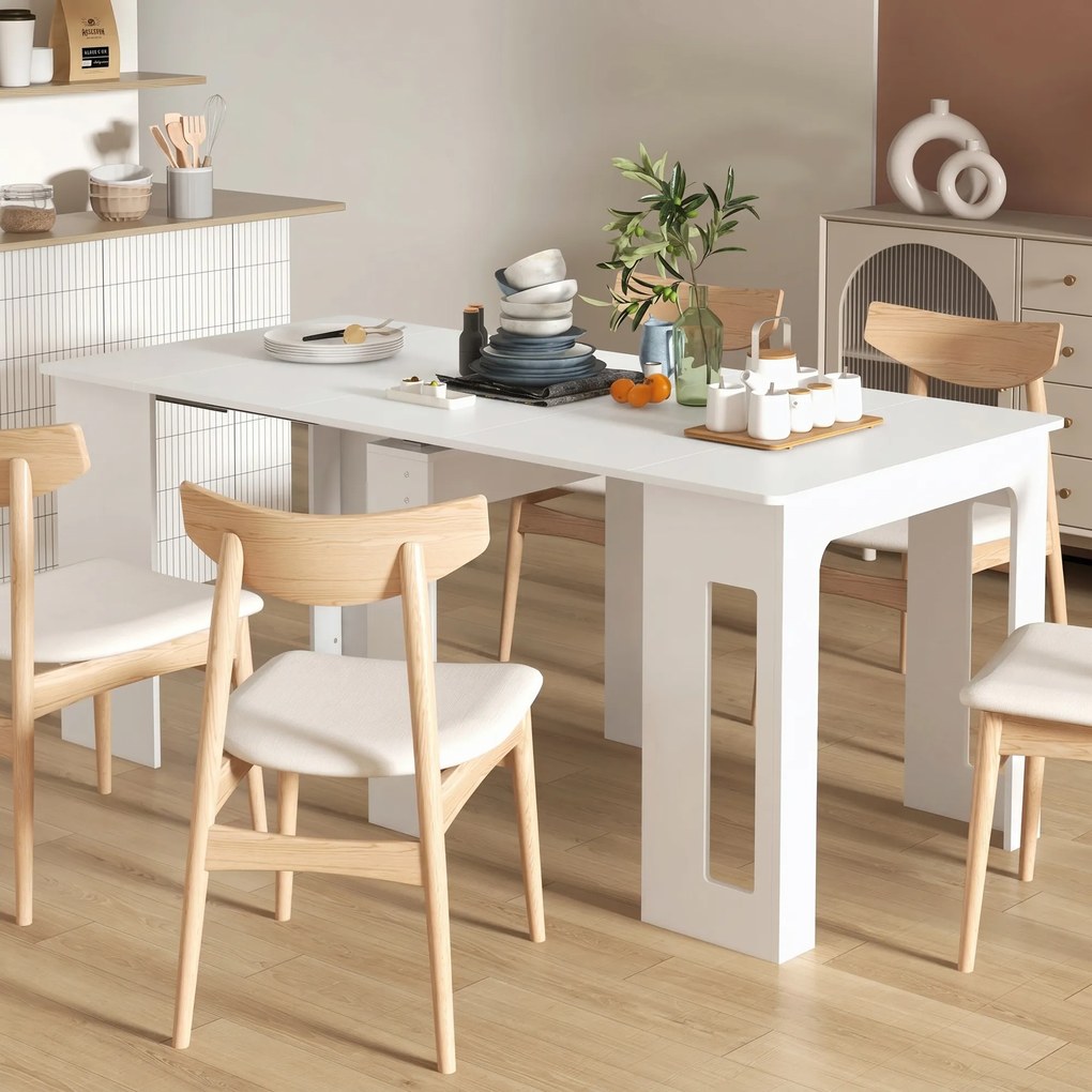 Mesa de Jantar Dobrável, 60-180 x 85 x 75 cm, Extensível até 6 Pessoas (CADEIRAS NÃO INCLUIDAS), Branca