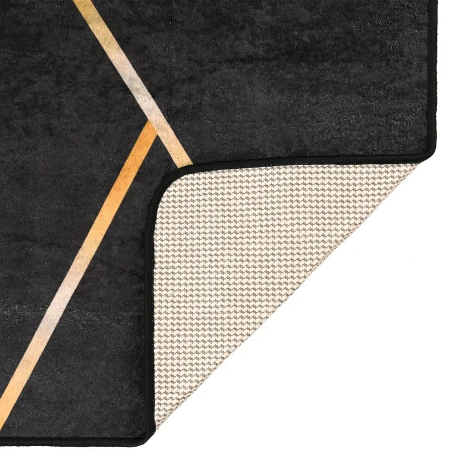 Tapete lavável antiderrapante 80x150 cm preto e dourado