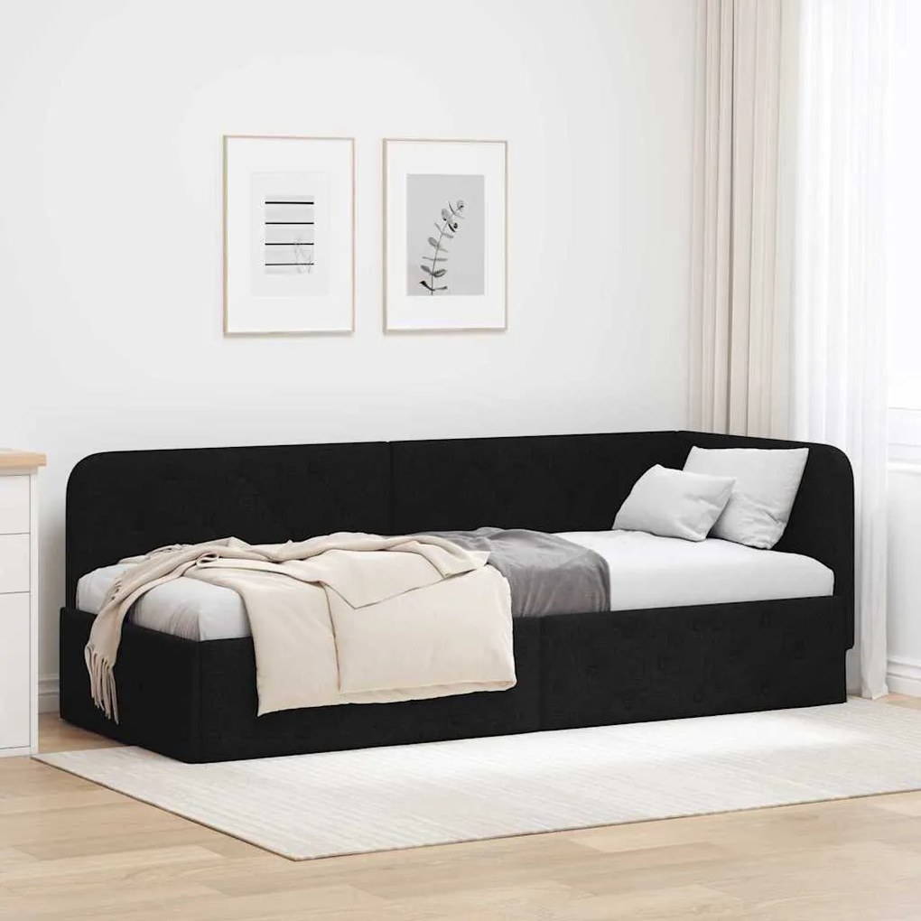 vidaXL Estrutura de Cama de Canto Preto 80 x 200 cm tecido