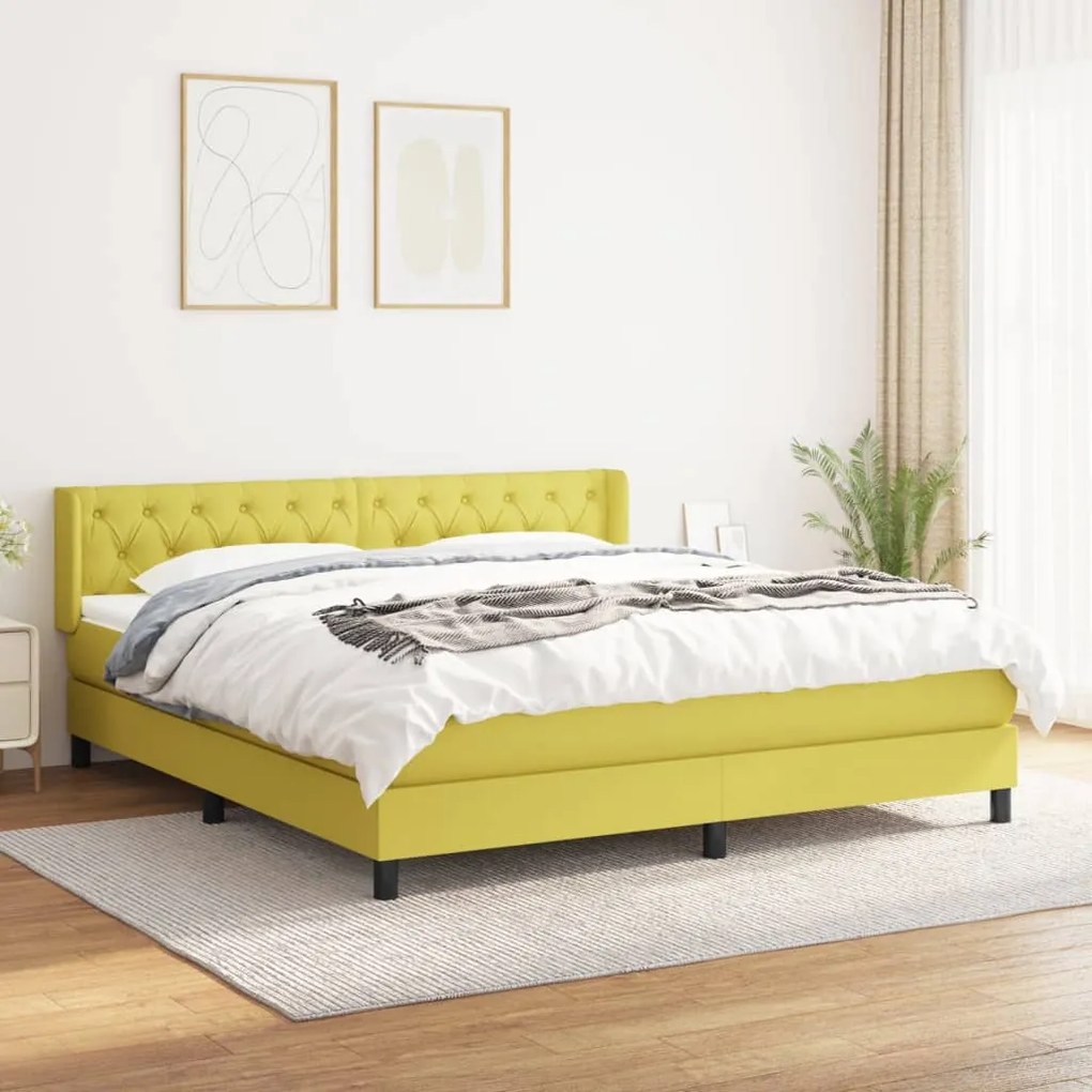 vidaXL Cama com molas/colchão 160x200 cm tecido verde