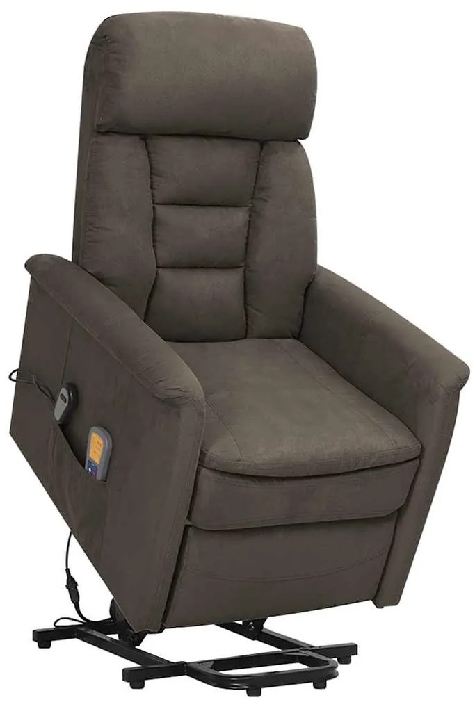 vidaXL Poltrona elevatória de massagens tecido microfibra cinza-escuro