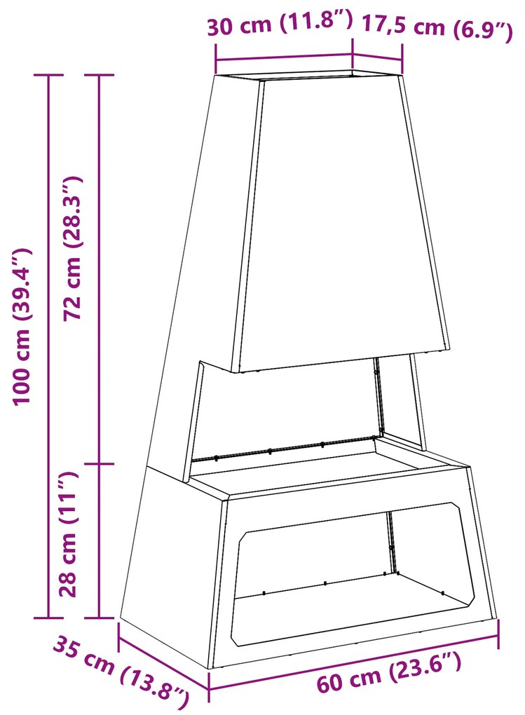 Fogueira vidaXL com armazenamento de lenha Preto 60x35x100 cm Aço