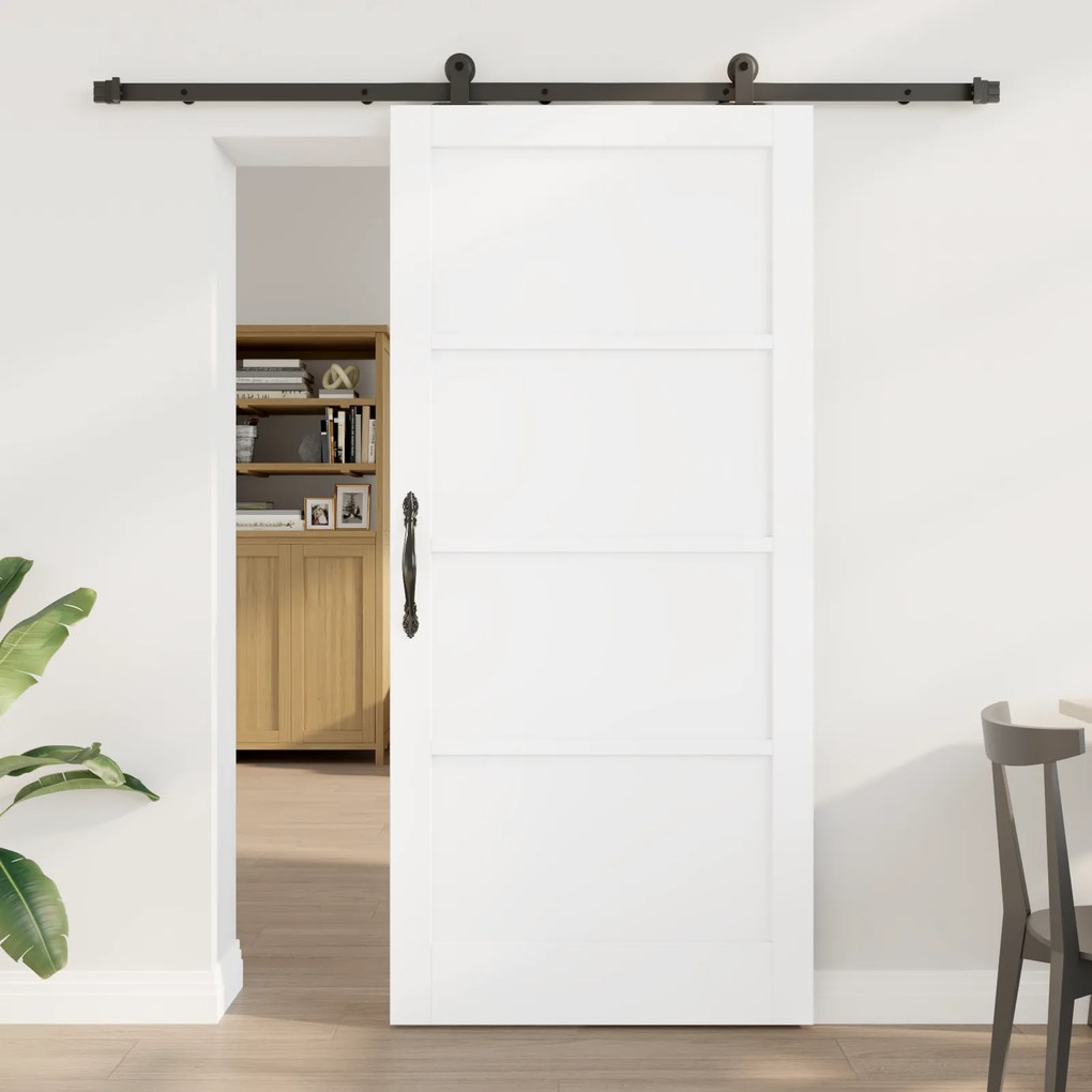 Porta Deslizante da vidaXL com Conjunto de Ferragens Brancas 93x202 cm Madeira Maciça de Pinus
