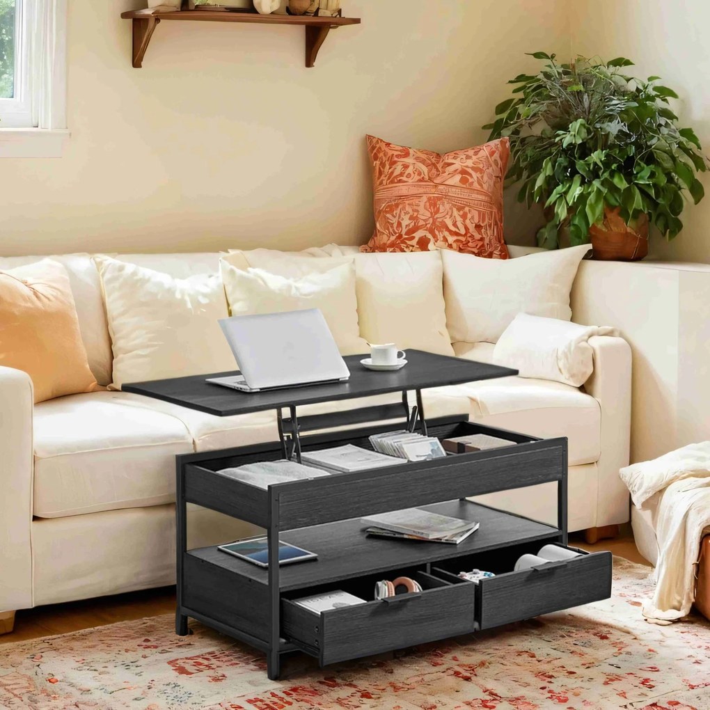 Mesa de centro com tampo ajustável em altura 50 x 100 cm cinza antracite-preto