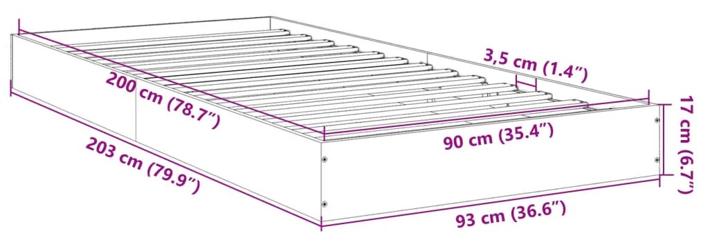 Estrutura cama 90x200 cm derivados de madeira carvalho fumado