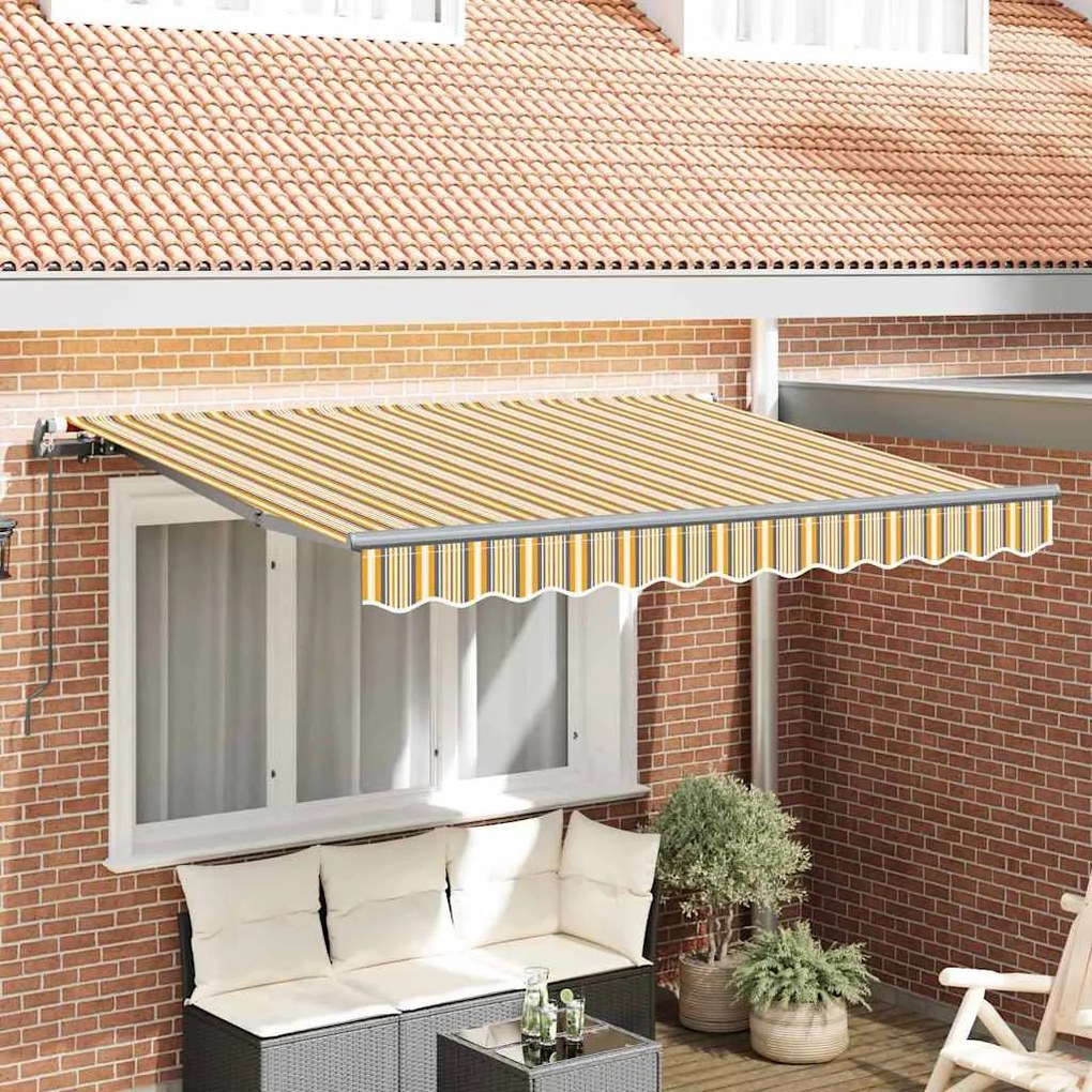 vidaXL Toldo Retrátil Manual Amarelo e Laranja e Branco