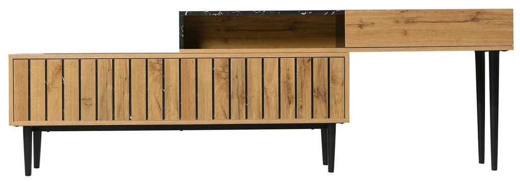 Móvel de TV Moderno com Design em Mármore e Veios de Madeira, 129x30x58cm, Cor natural