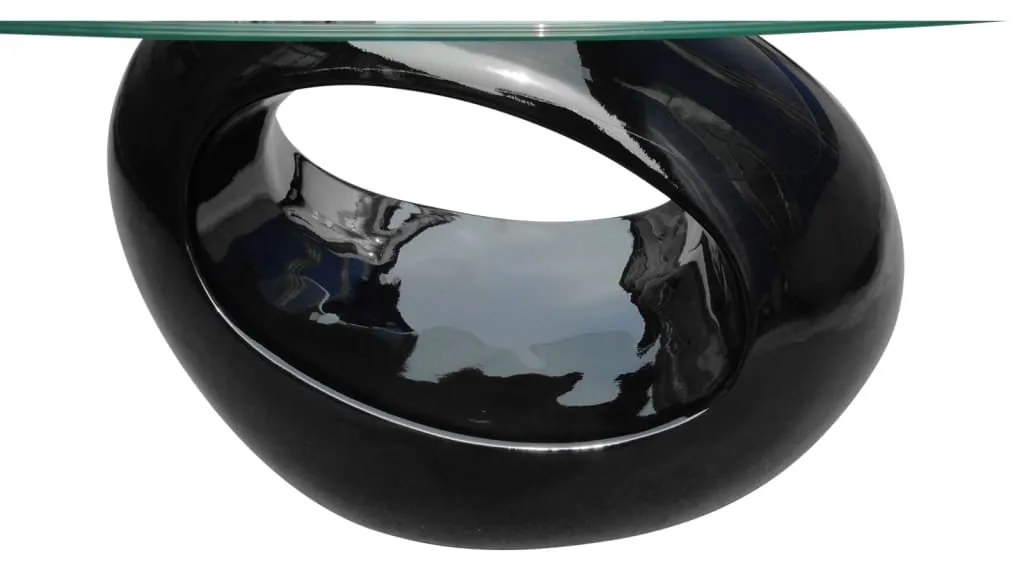 Mesa de centro com tampo oval de vidro, preto brilhante