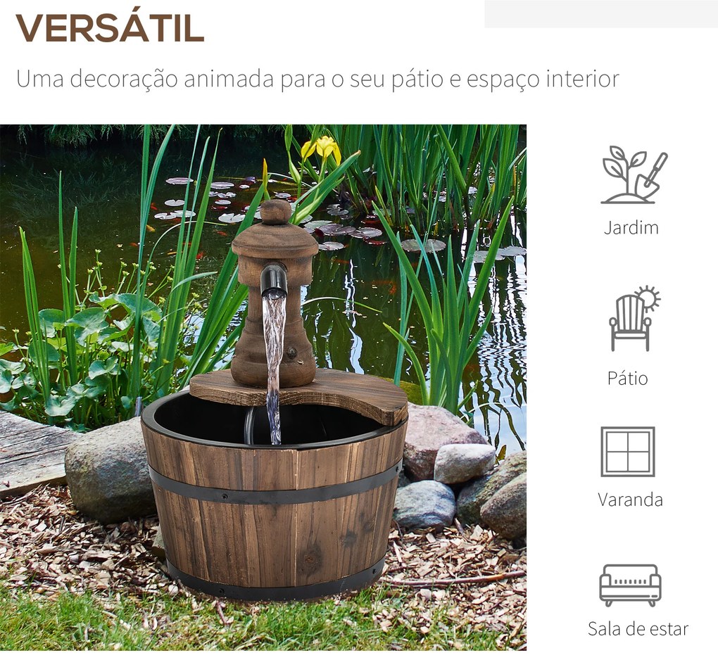 Fonte de Água de Madeira Fonte de Jardim em Cascata com Bomba Elétrica e Saída de Água Ajustável para Decoração 27x27x37 cm Madeira