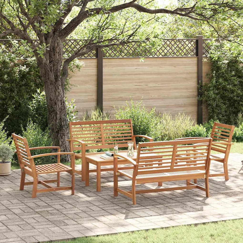vidaXL Conjunto de Sofá de Jardim 5 pcs Natural Madeira de teca maciça