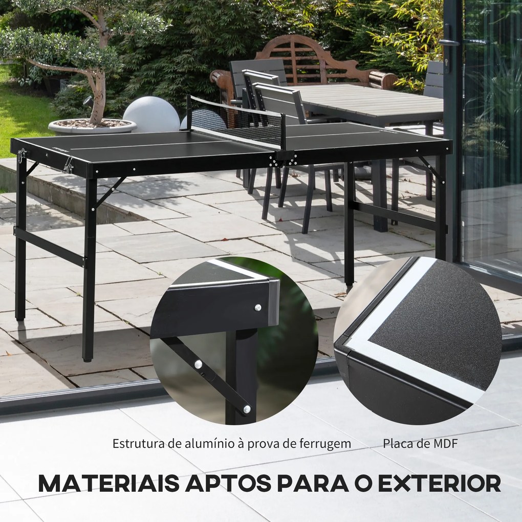 SPORTNOW Mesa de Ping Pong Dobrável de Tamanho Médio com Estrutura de Alumínio Mesa de Ping Pong Portátil para Interior e Exterior 152x76x72 cm Preto
