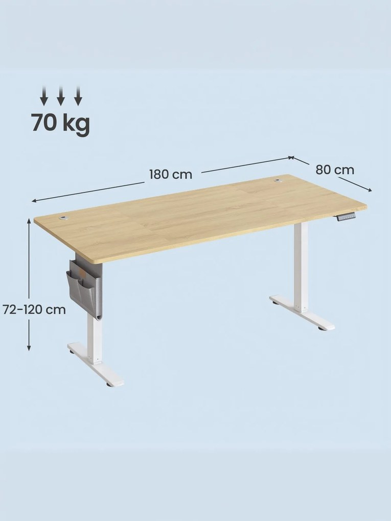 Secretária com altura ajustável 180 x 80 x (72-120) cm, função de memória carvalho dourado