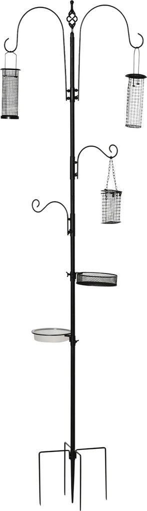 Alimentador para pássaros em aço, comedouro para pássaros com pé de 208H cm e 4 ganchos, preto