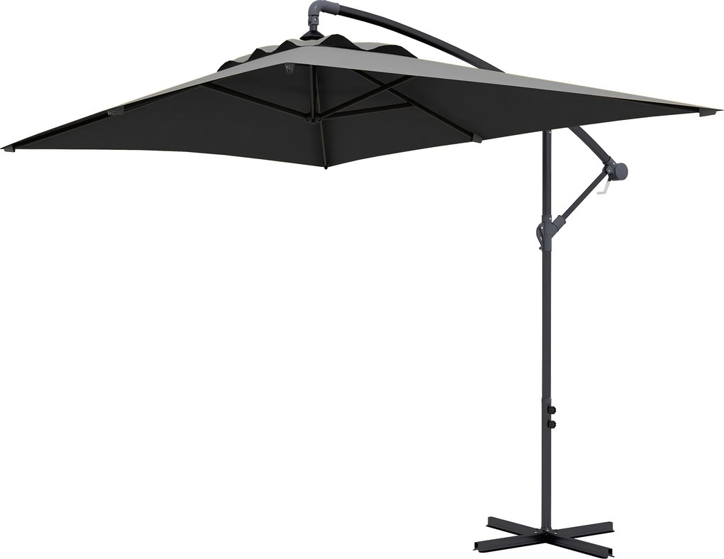 Outsunny Chapéu de Sol Excêntrico Proteção UV 294x193 cm Chapéu de Sol de Jardim com Base Cruzada e Manivela Impermeavel Cinza Escuro | Aosom Portugal