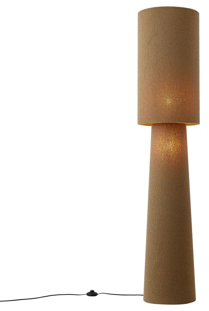 Candeeiro de pé Japandi castanho tecido teddy 2-luzes - Trompet