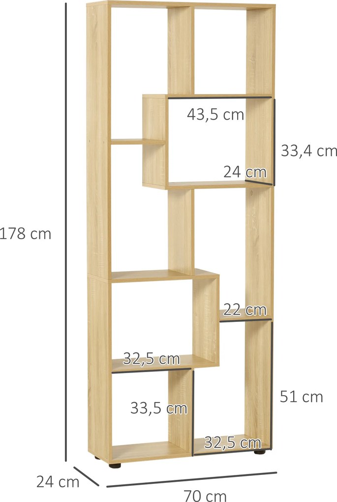 Estante Zig Zag, Design Contemporâneo, 70 x 24 x 178 cm, Painéis de aglomerado de madeira natural