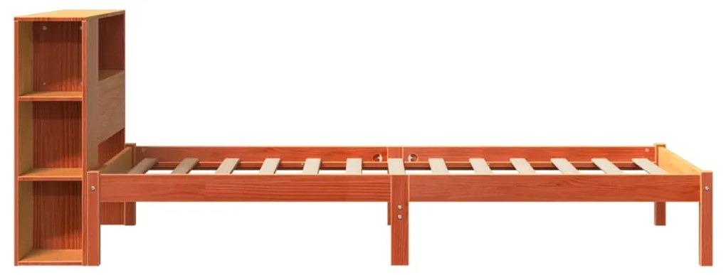 Cama com estante sem colchão 75x190cm pinho maciço castanho-mel