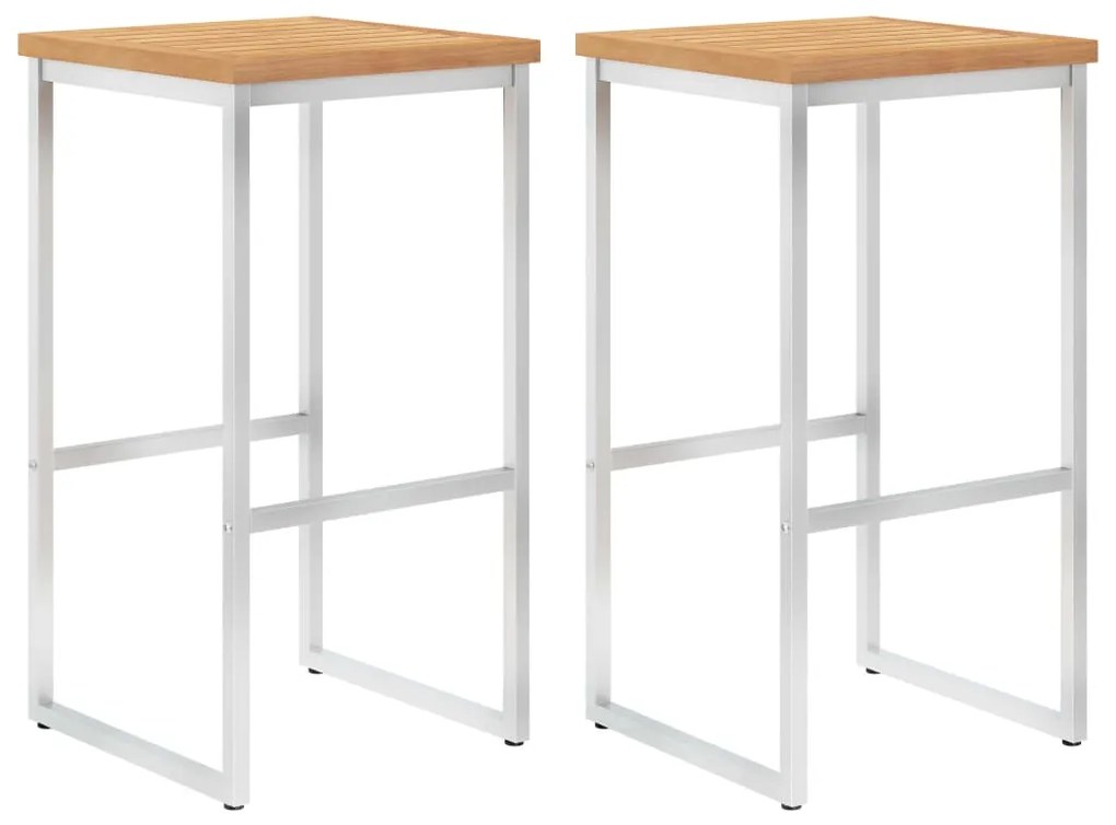 vidaXL Cadeiras de bar 2 pcs madeira teca maciça e aço inoxidável