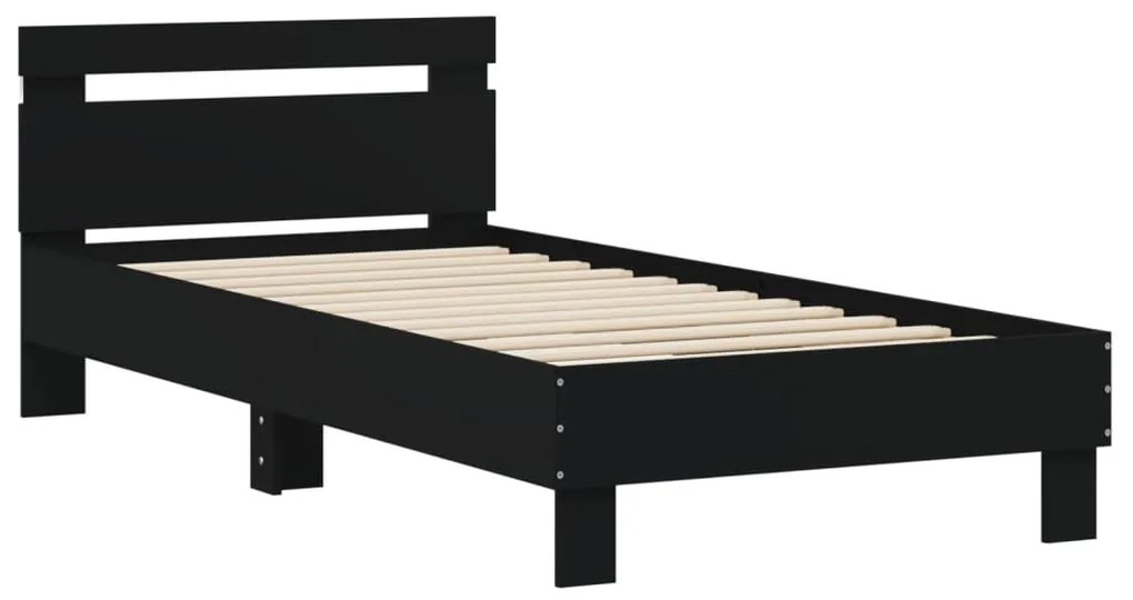 Estrutura de cama com cabeceira e luzes LED 90x200 cm preto