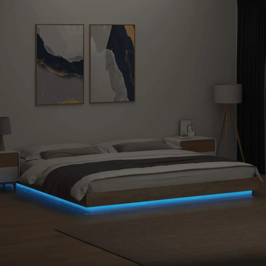 Estrutura cama c/ luzes LED derivados madeira carvalho sonoma