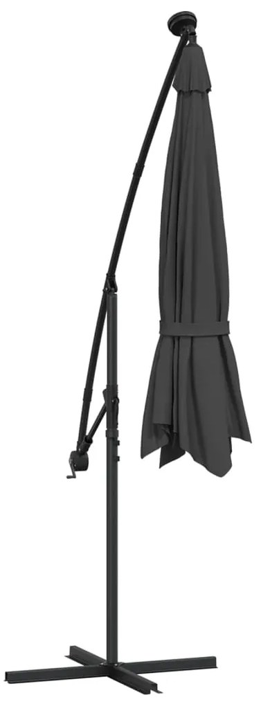 Guarda-sol cantilever c/ luzes LED e poste aço 300 cm antracite