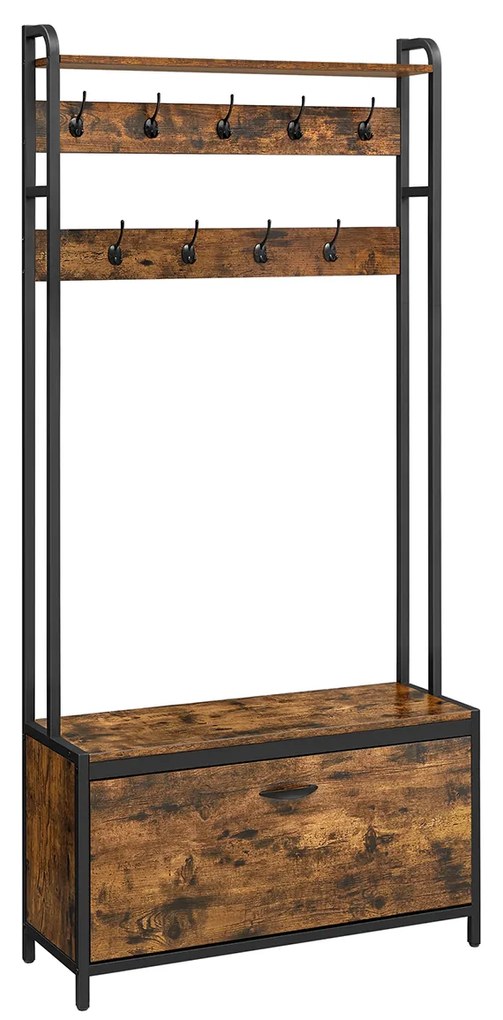 Cabide Bengaleiro Hall com sapateira 30 x 85 x 180 cm Castanho Vintage-preto