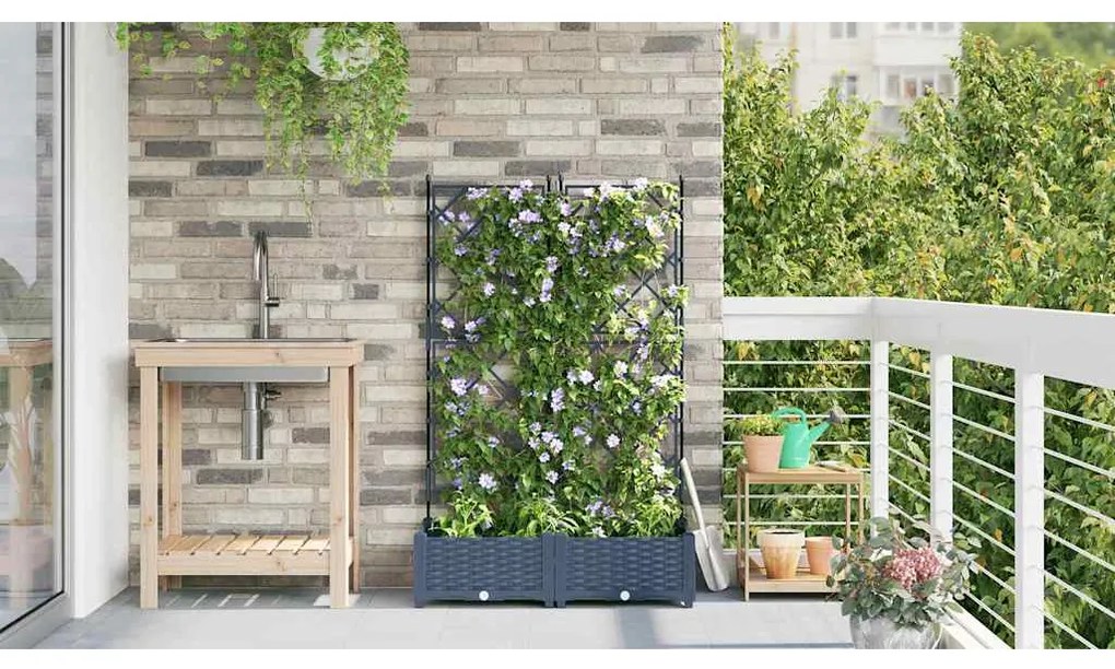 Vaso de Jardim com Treliça 2 pcs Cinza 80x40x125.5 cm