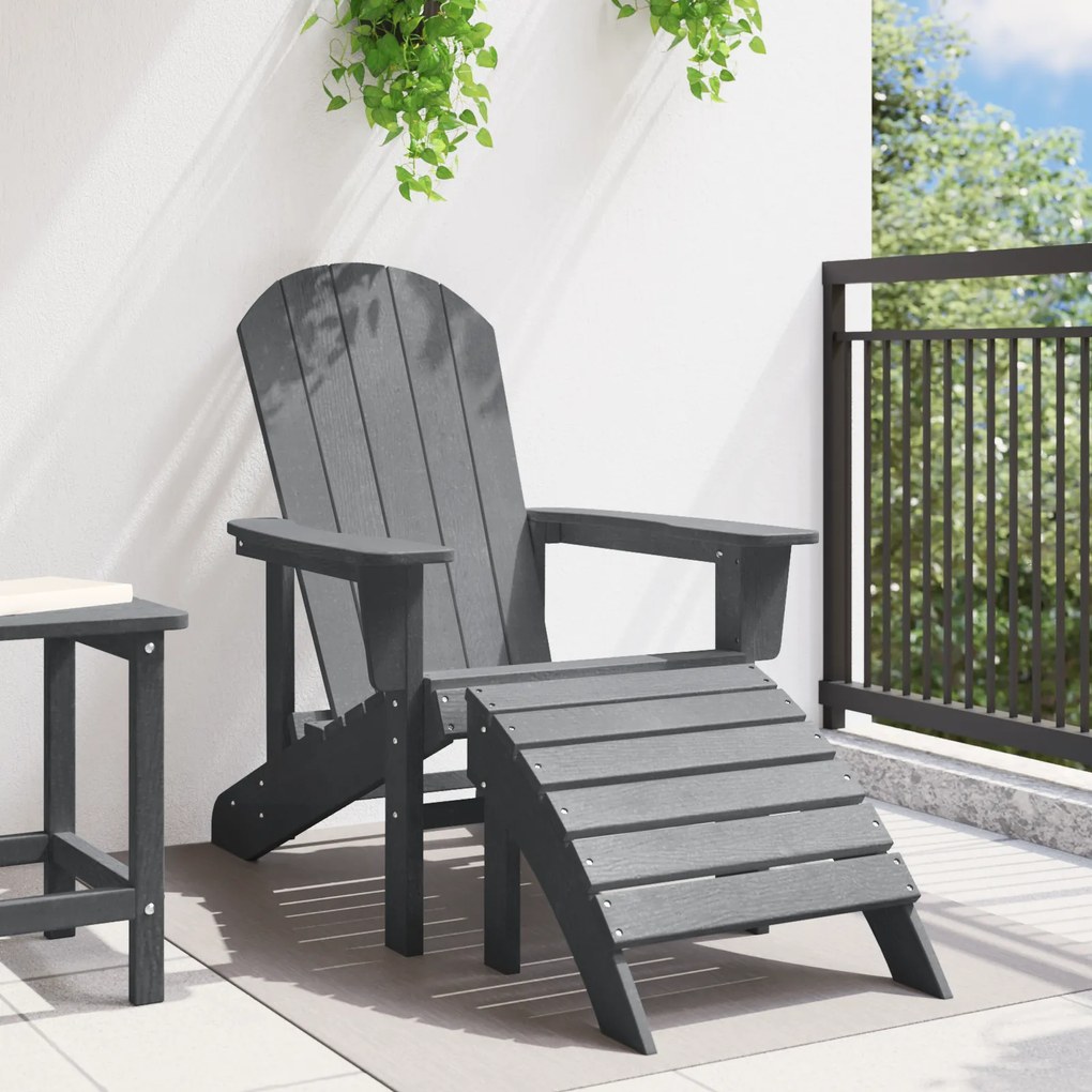 Cadeira Adirondack com Descanso para os Pés Cinza Claro HDPE