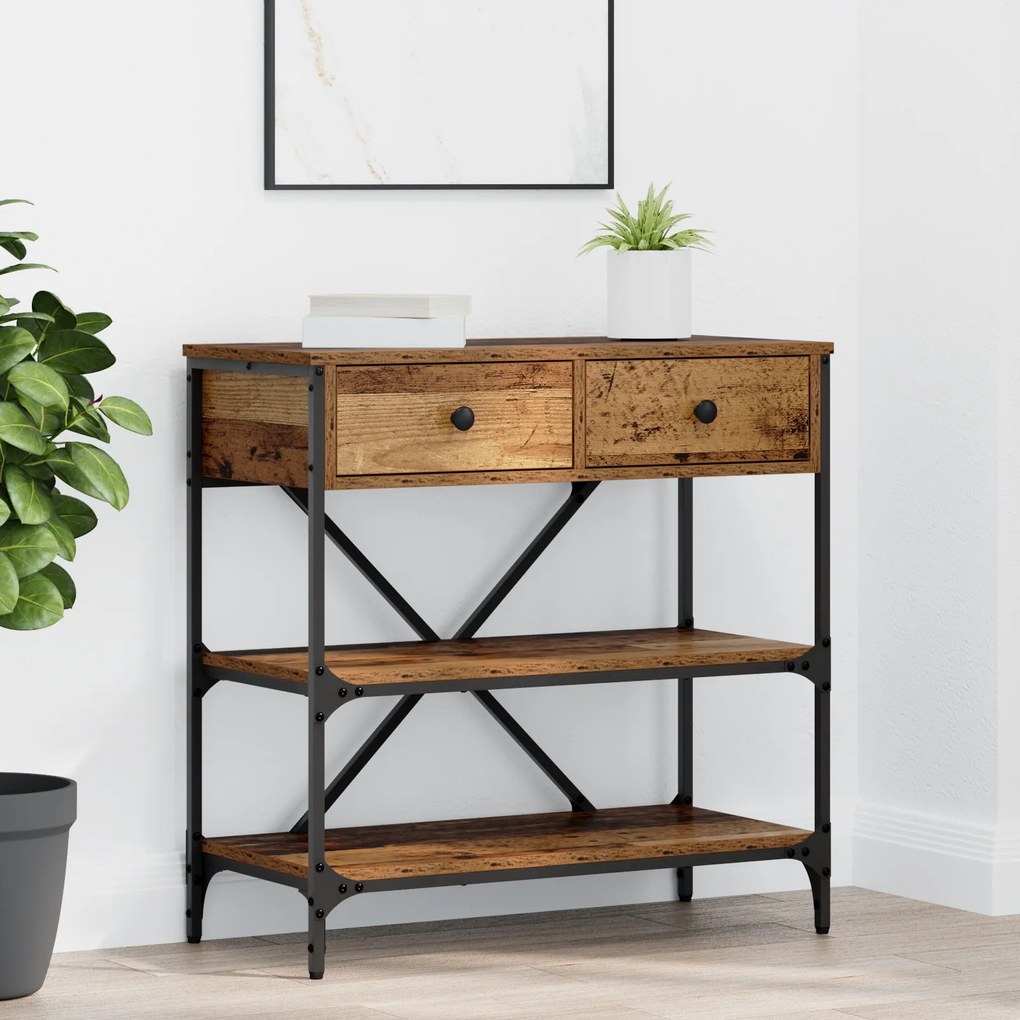 vidaXL mesa de Console Madeira Velha 75x34.5x75 cm Madeira de Engenharia