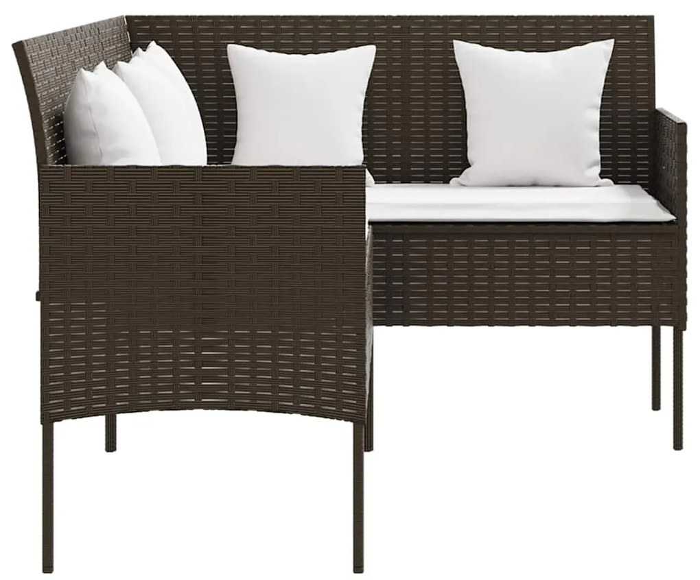 5 pcs conjunto sofás formato L c/ almofadões vime PE castanho