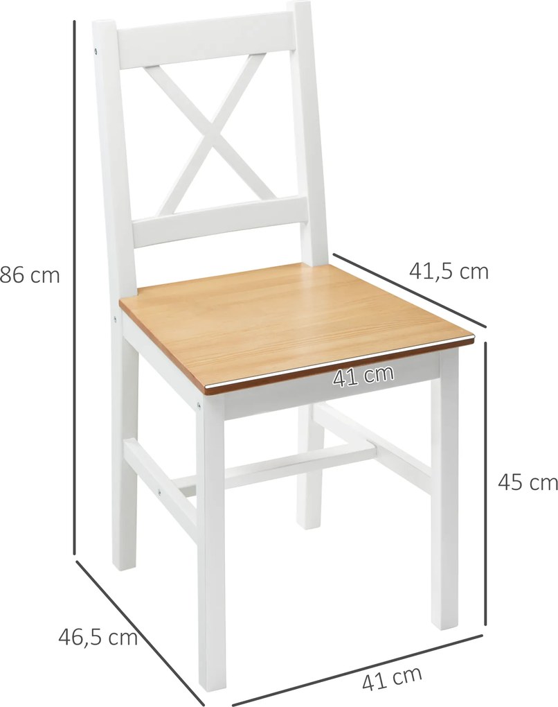 Conjunto de 2 cadeiras de jantar em madeira maciça (MESA NÃO INCLUÍDA) cadeiras de cozinha de estilo rústico, com encosto cruzado em branco e carvalho
