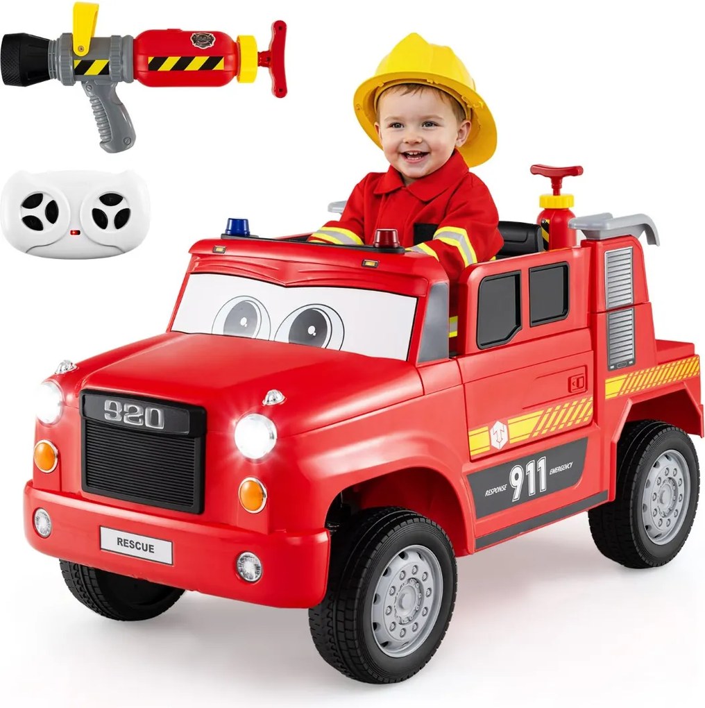 Camião de Bombeiros elétrico para Crianças com Bateria de 12V com Pulverizador de Água Controle Remoto Música Alarme Luzes Vermelho