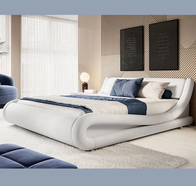 Cama "Lorenzo" - 150x190 cm - Branco - Polipele PU - Somier Incluído -